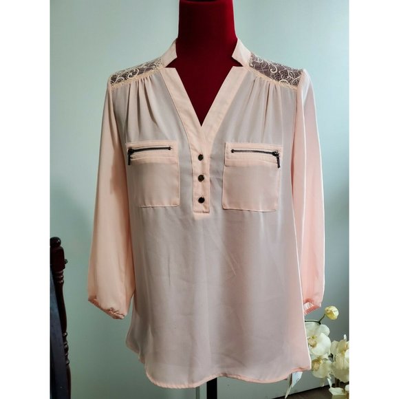 REWIND Long Sleeve Pink Blouse tunic back lace - Picture 2 of 12